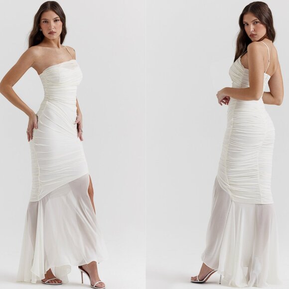 HOUSE OF CB 'Pearla' Ivory Ruched Maxi Dress NWOT - Picture 5 of 9
